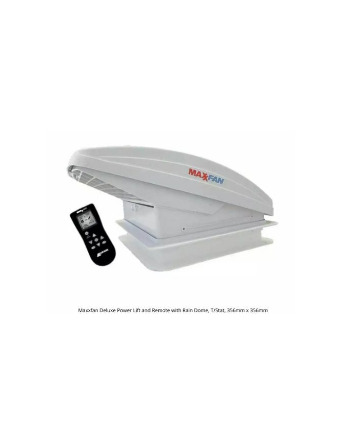 Maxxfan Deluxe Power Lift And Remote With Rain Dome, T/Stat, 356mm X 356mm